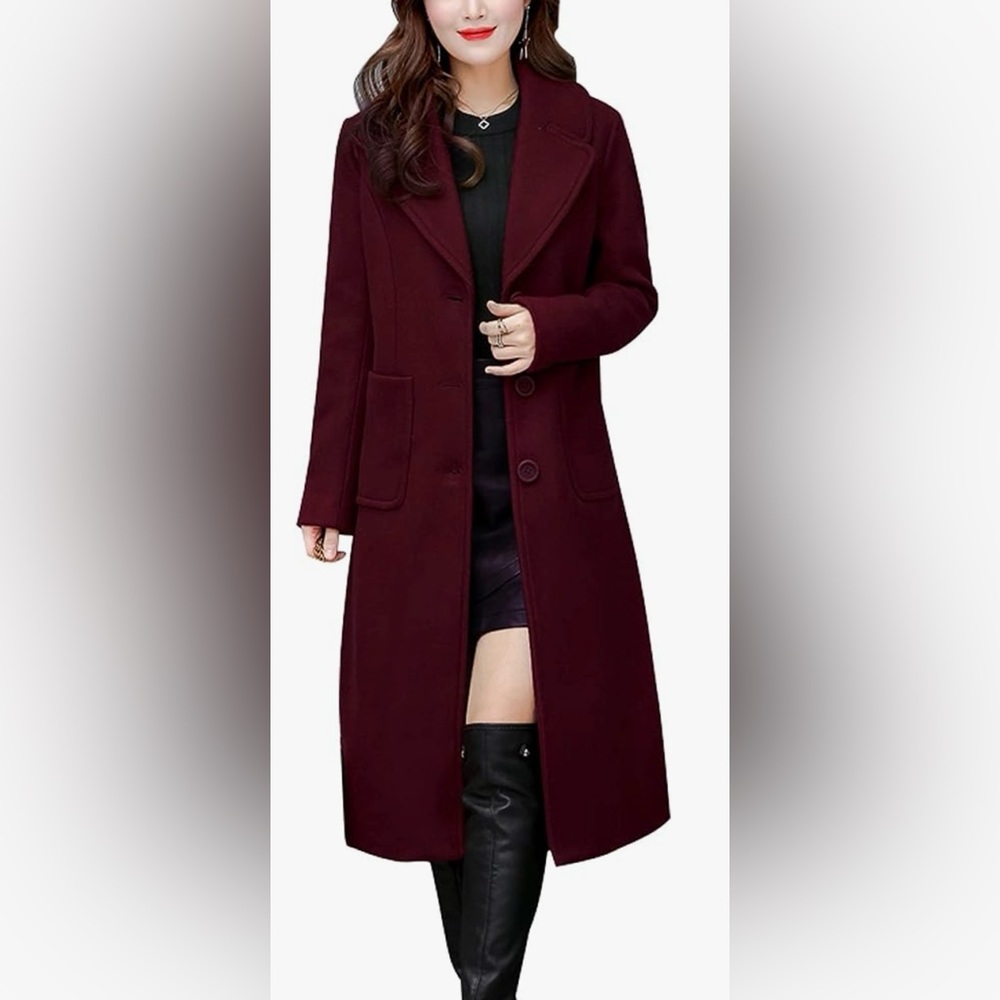 Chouyatou Big Notch Lapel Single Breasted Mid-Long Wool Blend Coat